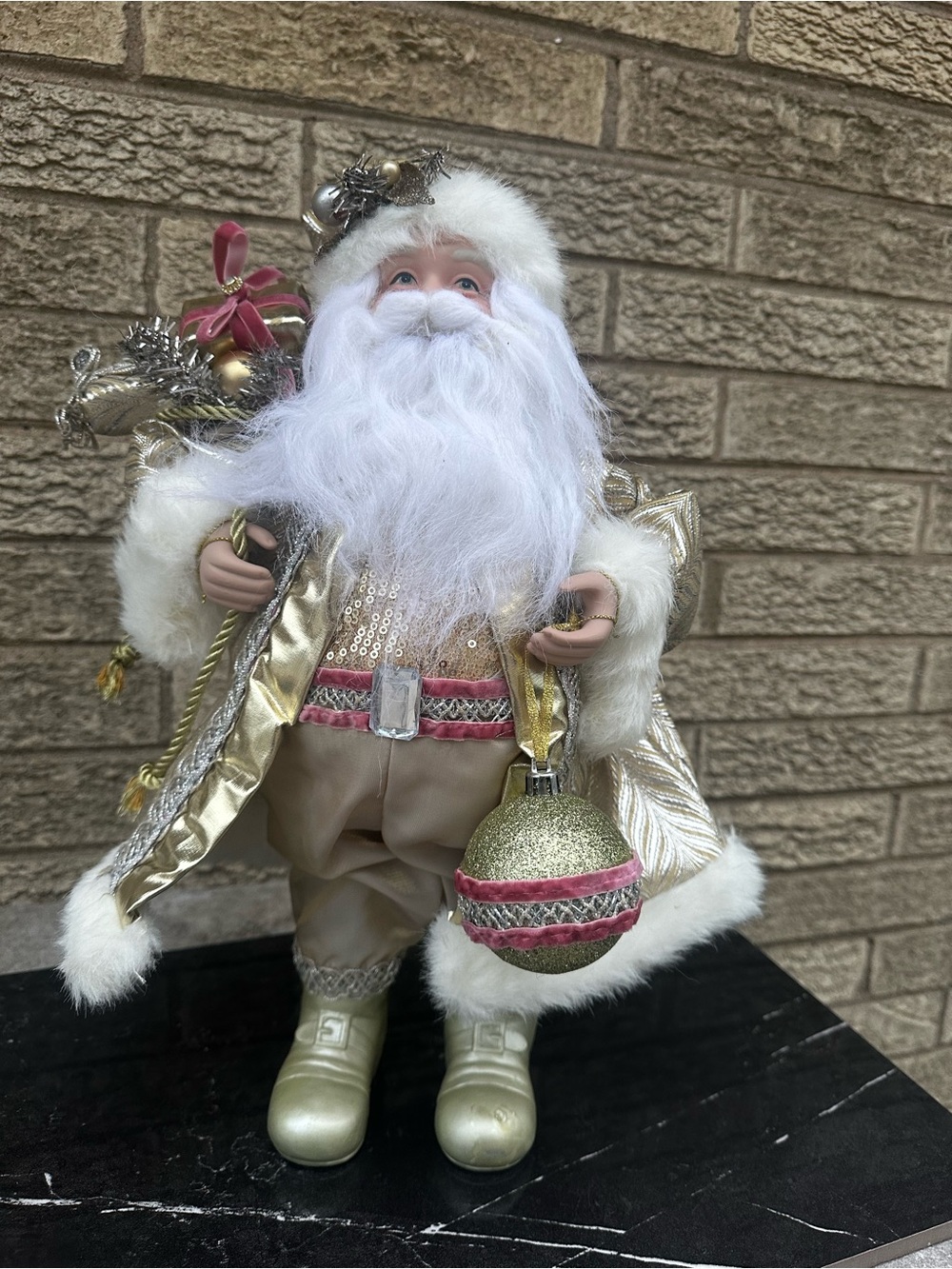 Gold , pink and white Santa Figurine 15”